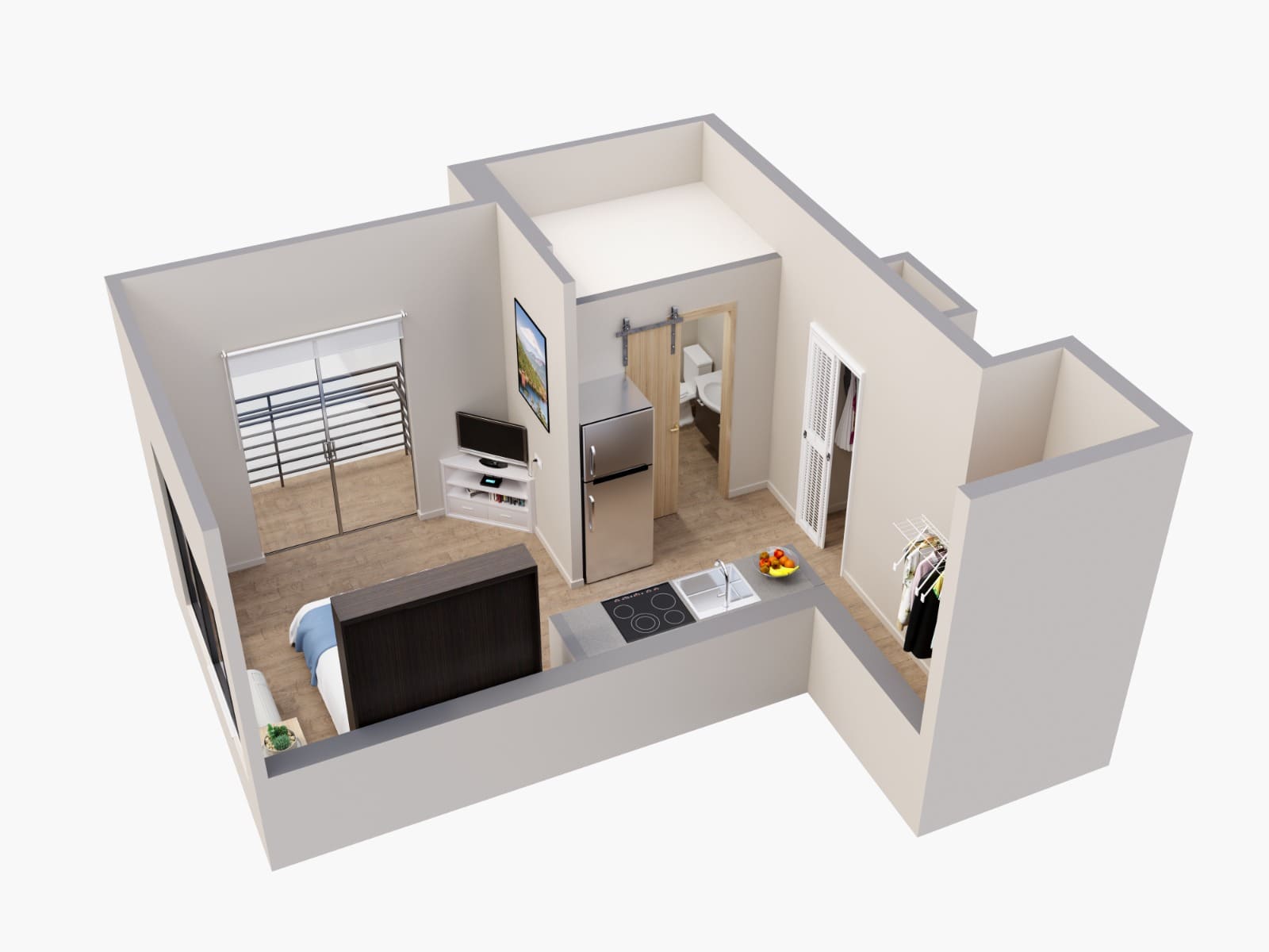 3D Render of a Custom Student Unit in Apartment